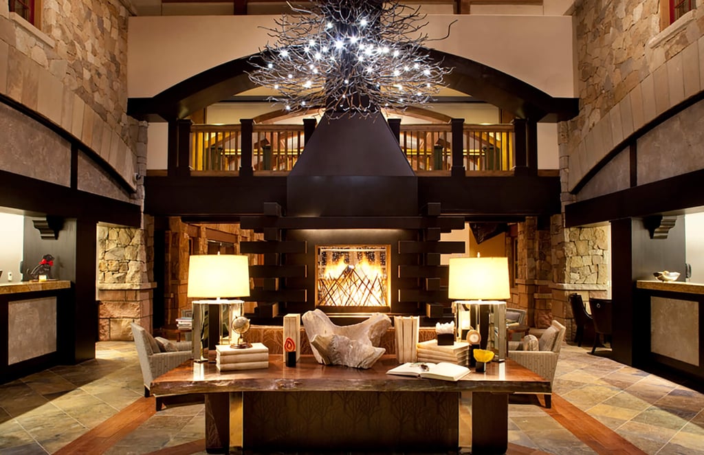 Fireplace warms up the main reception area at The Sebastian - Vail