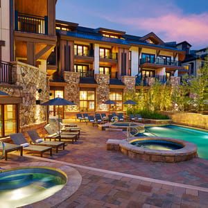 The Sebastian - Vail lit up at nighttime